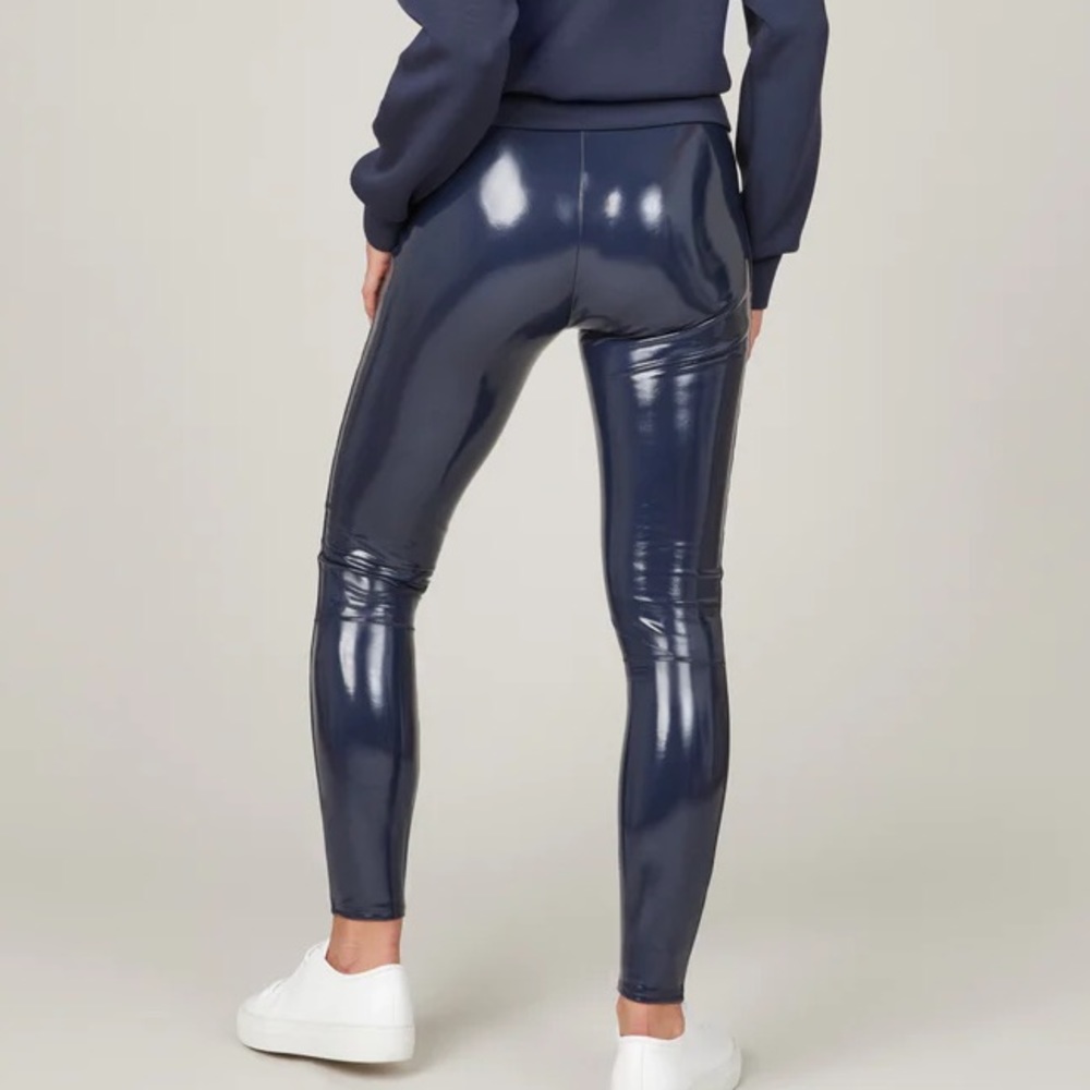 NWT Spanx petite small navy blue faux leather leggings